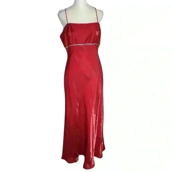 Vintage 90s Iridescent Red Prom Dress Size XL Embellished Empire Waist NEW - Picture 4 of 16